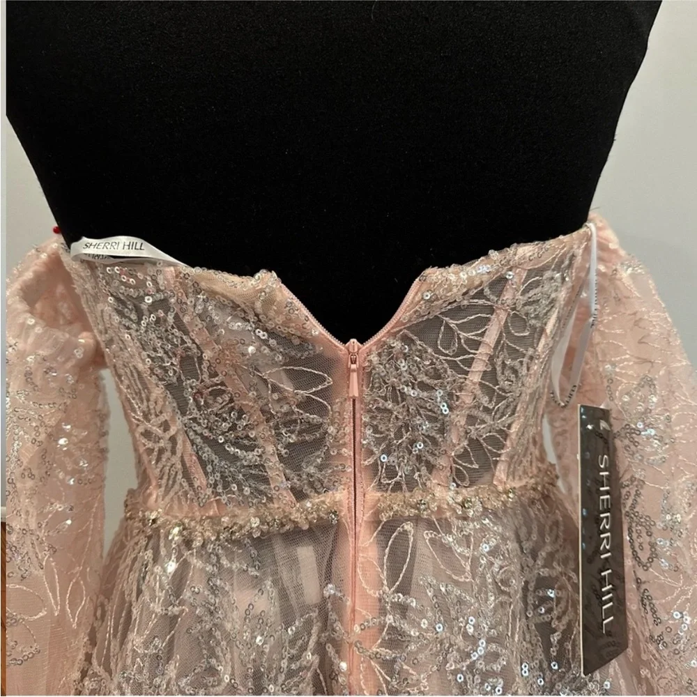 Sherri Hill 55017 Blush Pink Removable Sleeve Gown 4